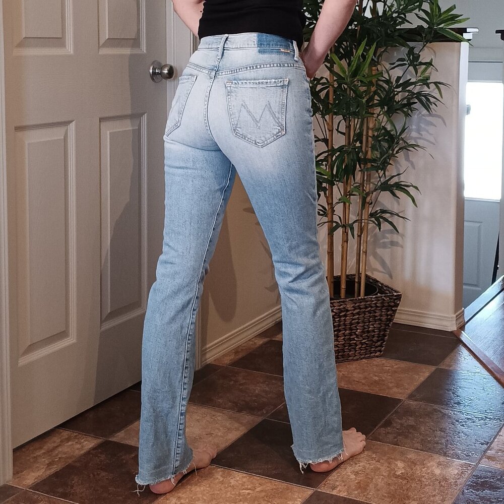 MOTHER SUPERIOR Straight Leg Mid Rise Light Blue Wash Semi-Rigid Jeans SIZE 27